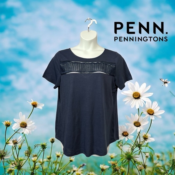 Penningtons, Plus Size Navy Lace Accent Top, Size X - Picture 1 of 8
